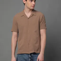 voroxy Popcorn Men Regular Fit Solid Lapel Collar Casual Shirt image 4