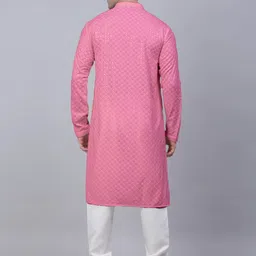 romj Men Chikan Embroidery Viscose Rayon A-line Kurta image 3