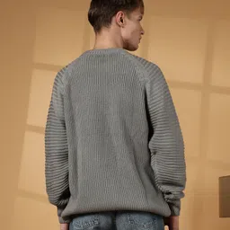 campus sutra Men Self Design Crew Neck Green Sweater image 3