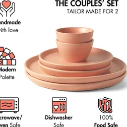 koralkari Pack of 6 Ceramic Dinnerware with 2 Dinner Plates, 2 Side Plates, 2 Katoris Dinner Set image 2