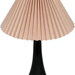 homesake Bedside Black Metal Table Lamp Fabric Shade, E27 holder, Cone Pleated Jute Shade Table Lamp image 2