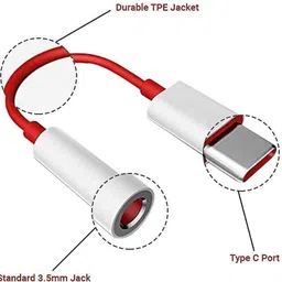 EXF Red & White Type-C to 3.5mm Audio Jack Adapter Cable | 0.12m Length|Red & White Phone Converter image 4