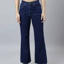 Women Flared High Rise Blue Jeans-image-1