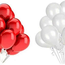 party gliters Solid Latex Metallic Balloons RED & WHITE (Pack of 100 pcs) Balloon image 2