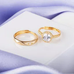 zavya Golden Embrace 925 Gold-Plated Couple Ring Sterling Silver Cubic Zirconia Sterling Silver Plated Ring-picture-15