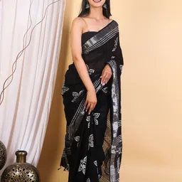 Printed Daily Wear Cotton Linen Saree-image-0
