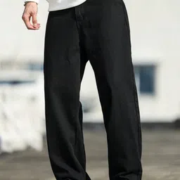 denim look Men Loose Fit Mid Rise Black Jeans-picture-28
