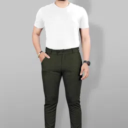 combraided Men Slim Fit Dark Green Lycra Blend Trousers image 5