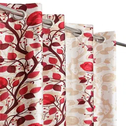 exporthub Maroon Polyester Floral 5ft Blackout Eyelet Window Curtains (Pack of 2) image 3