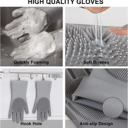 qozent Kitchen Gloves- Reusable Rubber Silicon Household Safety Wash Scrubber Heat Resistant Kitchen Gloves for Dish washing, Cleaning, Gardening Wet and Dry Glove hand gloves for kitchen (Multi clour, 1 Pair) Wet and Dry Glove image 3