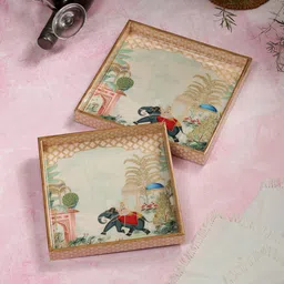 duli Set of 2 Square BlueElephant Design Serving Tray for Festive-Gifts 9x9 & 8x8Inch Tray-picture-37