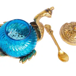 kridaykraft Metal Duck Shaped Glass Bowl with Spoon for Saunf Supari & Dryfruit Tray,Decor Your Home,Office Table & Gift Your Relatives,Animal Showpiece Figurines... Bowl, Spoon Serving Set image 3