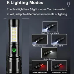 qtx Metal Led Long Range 1000 Meter High Power Zoomable & Type-C 6 Mdes Torch Torch image 2