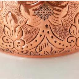 indian art villa Steel Copper Casserole/Hot Pot With Deep Embossed Design & Brass Knob, 1000 ML Serve Casserole image 5