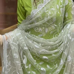 Poly Chiffon Embroidered White Women Dupatta-image-2