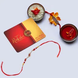 london alley Designer RK Mauli Thread, Pearl, Assorted Rakhi, Greeting Card, Chawal Roli Pack Set-picture-15