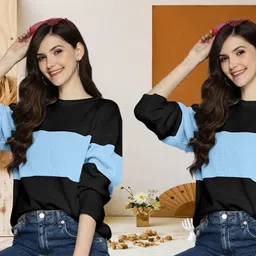nidhicreaion Pack of 2 Women Solid Round Neck Cotton Blend Multicolor T-Shirt-picture-36