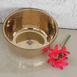 indianartvilla Brass Vegetable Bowl Brass Hammered Beeded Bowl|Serving Vegetable Dish|Volume 250 ML image 2