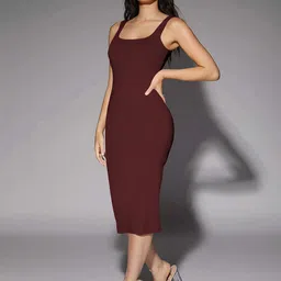 design plus fashion Women Bodycon Maroon Midi/Calf Length Dress image 2