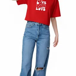 furrr Casual Regular Sleeves Self Design Women Red Top image 5