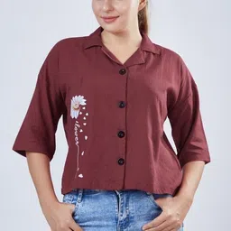 firstcutiepi Women Oversized Fit Self Design Spread Collar Casual Shirt image 2