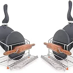 poxeflip Chakla/Belan Kitchen Rack HomePalace Chakla Belan, Rolling Pin Holder, 3 In One Rack Steel image 3