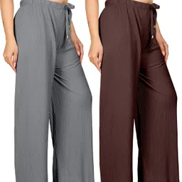 payaltextile Pack of 2 Women Regular Fit Multicolor Cotton Blend Trousers image 1