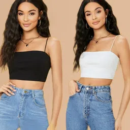 cotiq Pack of 2 Casual Shoulder Straps Solid Women Black, White Top-picture-22