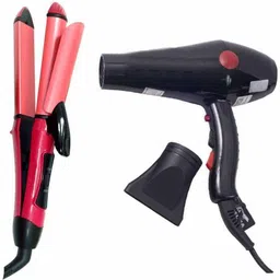 JOCOBOO 2800 Professional Hair Dryer for Men & Women with Styling Nozzle 2000 Watt Black & Hair Straightener 2009 with Hair Curling in Pink Personal Care Appliance Combo-image-41