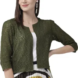 Women Straight 3/4th Sleeve Green Shrug-image-35