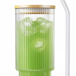 shipplier Chic Glass Tumbler with Lid & Straw – Cold Drink Smoothie Cup Glass Tumbler image 1