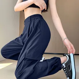 floreos Women Relaxed Dark Blue Cotton Blend Trousers-picture-14