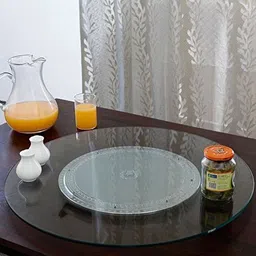 xllent Lazy Susan 21" Multicolor Revolving Toughened Glass Turntables Original glass Trivet-picture-18