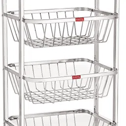 hazel Stainless Steel Fruit Vegetable Basket Kitchen Storage Trolly Rack Rectangle Stand with Wheel Stainless Steel Kitchen Trolley image 2