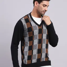 monte carlo Men Self Design V Neck Black Sweater image 3