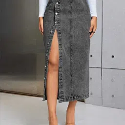 urban cat Women Solid A-line Grey Skirt-picture-27