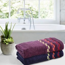 BIANCA Unisex Navy Blue & Purple Set of 2 Solid 450 GSM Bath Towels-picture-31
