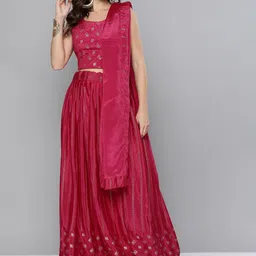 Kvsfab Pink Embroidered Semi-Stitched Lehenga & Unstitched Blouse With Dupatta-picture-18