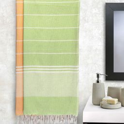 Arrabi Set Of 2 Green & Orange Handwoven 210 GSM Cotton Bath Towels-picture-38