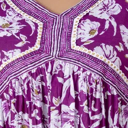 Anouk Purple Floral Printed Pure Cotton Straight Kurta With Trouser & Dupatta image 2