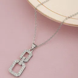 Carlton London Women Rhodium Plated CZ Studded Pendant with Chain-image-37