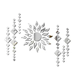 Wall1ders Siver Toned 75 Pcs Sun With Diamond Shape Self Adhesive Mirror Wall Stickers-picture-10