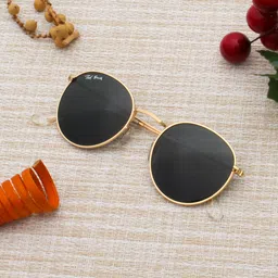 Ted Smith Unisex Grey Lens & Gold-Toned Round Sunglasses with UV Protected Lens - MOON_C11 image 5