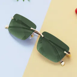 Ted Smith Unisex Gold-Green Rimless Square Sunglasses With UV Protected Lens-picture-17