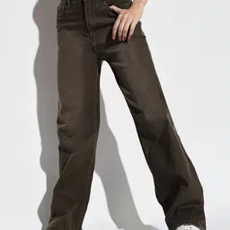 SHOWOFF Women Mid-Rise Comfort Wide Leg Light Fade Acid Wash Stretchable Jeans-image-33