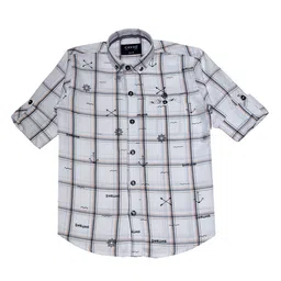 CAVIO Boys White Premium Windowpane Checks Checked Casual Shirt-image-20