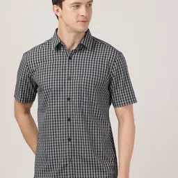 MERCHANT MARINE Men Black Classic Slim Fit Checked Casual Shirt-picture-34