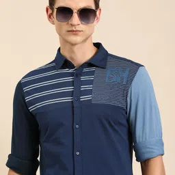 Being Human Men Pure Cotton Slim Fit Colourblocked Casual Shirt-picture-17