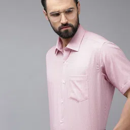 Van Heusen Men Pink Grid Tattersall Checks Checked Formal Shirt-picture-23