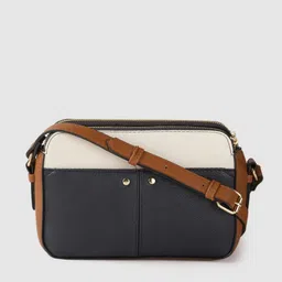 Accessorize Navy Blue & Cream-Coloured Colourblocked Structured Sling Bag-picture-10